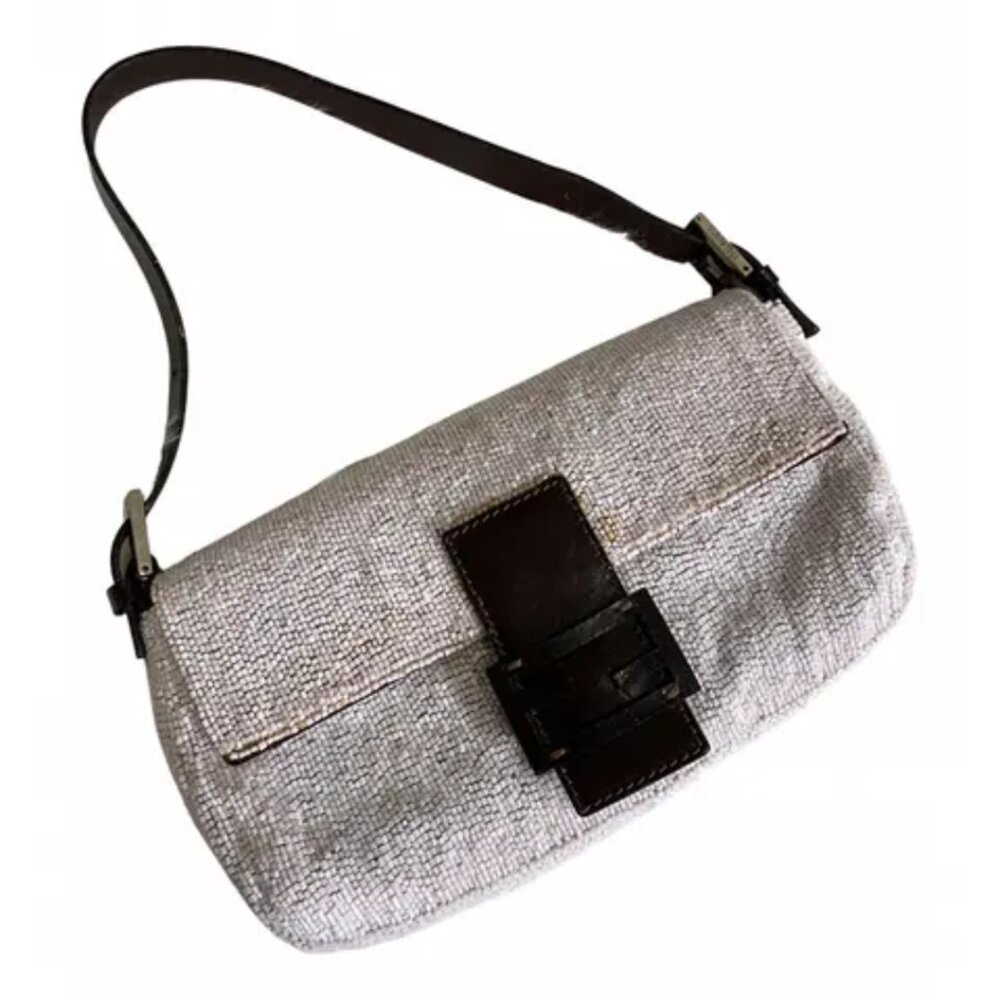 Vintage Fendi Baguette Rare Beaded Ivory Leather Bag